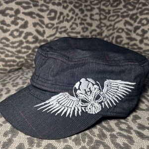 Vintage Carey Hart military style plaid skull angel y2k style hat